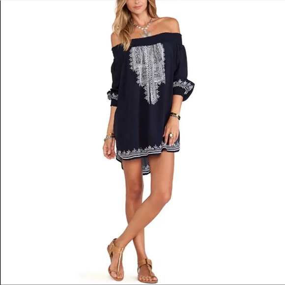 Tularosa Revolve Jacqueline Navy Embroidered Off Shoulder Tunic Mini Dress XS - Picture 2 of 13